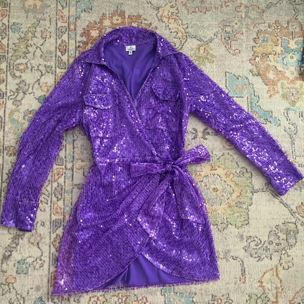 Purple Sequin Wrap Dress